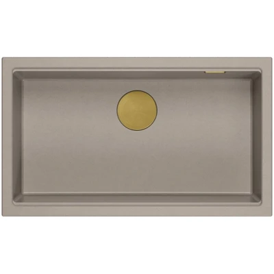 Imagen de QUADRON Fregadero de una cubeta granito cocina tamaño 70 x 37 23,5 cm Color: Topo suave y dorado LOGAN 110 Bajo encimera a partir 80