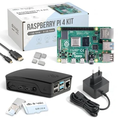 Imagen de Raspberry Pi 4 8GB Starter Kit 64GB Edition Fuente de alimentación Oficial 15 W Carcasa Negro Cable Micro HDMI 4K Juego disipador calor