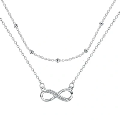 Imagen de J.MUEN Infinito Collar Plata de Ley 925 para Mujer Doble Cadena con Cuentas,Originales Regalos Feliz Cumpleaños Mujeres