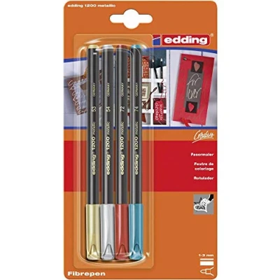 Imagen de edding 1200 rotulador de color metálico 4 colores x1 punta redondeada 1 3 mm para escribir, dibujar y esbozar libros visitas, fabricación tarjetas, artesanías bricolaje scrapbooking