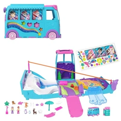 Imagen de Polly Pocket Aventura en la autocaravana de mascotas Conjunto juego con muñequitas y transformable, accesorios como vehículo juguete, JCC22