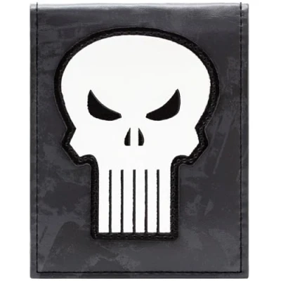 Imagen de Punisher Vigilante Emblema de Calavera Parche Billetera/Cartera Bi Fold ID &amp; Tarjetero, Gris