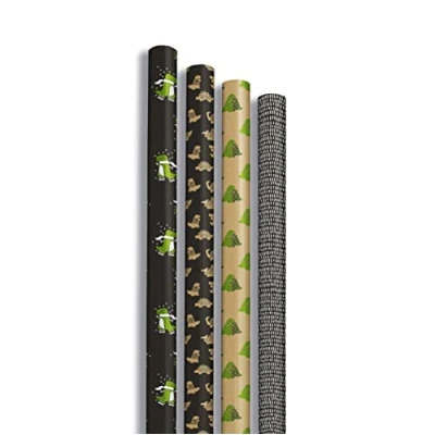 Imagen de Clairefontaine 223836AMZC Una caja de 20 rollos papel regalo kraft marrón 100% reciclado 5 mx0m35 (especial pequeño) 70 g, diseño surtidos Dinovation