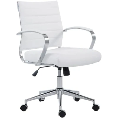 Imagen de CLP Silla de Oficina Oakland en Cuero Real, Polipiel o Tela I Escritorio Moderna con reposabrazos &amp; Ruedas, Color:Blanco, Material:Cuero Sintetico
