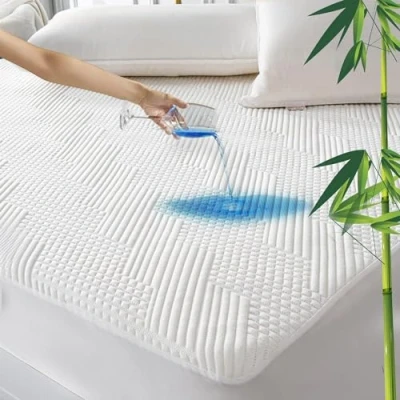 Imagen de GRT Protector de Colchón 120x200 cm Impermeable Fibra Bambú, Cubre Colchon Transpirable et Certificado Oeko Tex, Funda para Estira hasta 30 Profundidad (Blanco)
