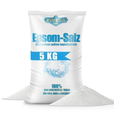 Imagen de Epsom sal de baño 5 kg, Sales y sulfato magnesio, calidad farmacéutica, 100% pura, natural (1 x kg)