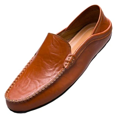 Imagen de Unitysow Mocasines Hombres Zapatos de Vestir Casuales Holgazanes Slip On Verano Plano Cuero Conducción Zapatillas Marrón 40EU