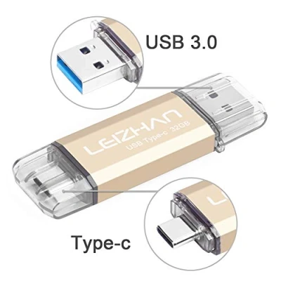 Imagen de LEIZHAN Memoria USB Tipo C 32GB,Flash Drive 3.0 OTG para Samsung S9,Huawei,Portátil,Teléfono y Otras Dispositivos o Dorado