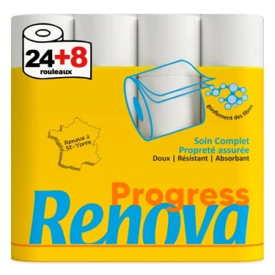 Imagen de Renova Progress Papel higiénico (2 capas, 24+8), color blanco