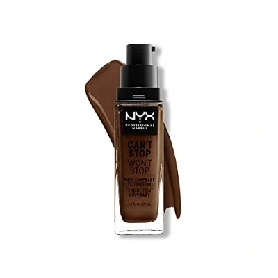 Imagen de NYX Professional Makeup Base de maquillaje Can&#039;t Stop Won&#039;t Full Coverage Foundation, Larga duración, Waterproof, Fórmula vegana, Acabado mate, Tono: Chestnut