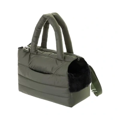 Imagen de Bolsa de transporte para perros y gatos viaje perros, bolso hombro mascotas con banda elástica mosquetón, hasta 5 kg, color verde oliva