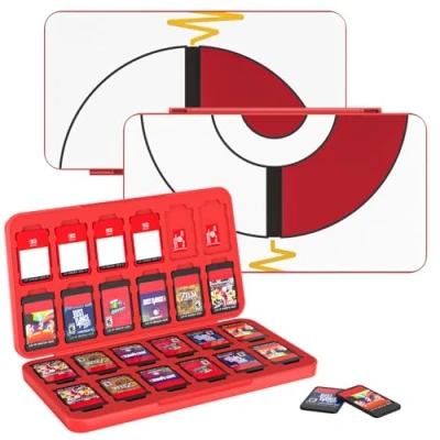 Imagen de MoKo Funda para Almacenamiento de Switch Juegos Compatible con Nintendo OLED/Switch/Switch Lite, Organizador 24 Tarjetas Juego Impermeable Estuche Blanco &amp; Rojo Bola Elfo