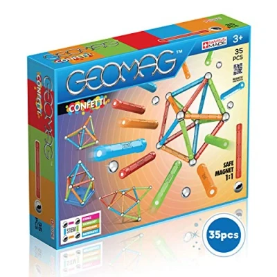 Imagen de Geomag Confetti 35 Piezas Juego de Construcción Magnética para Niños 3 Años Fabricado en Suiza Bloques con 16 Varillas, 14 Bolas, 5 Paneles Juegos Magnéticos Stem