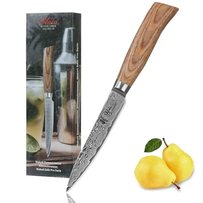 Imagen de Wakoli EDIB Pro cuchillo multiusos de damasco 14,50 cm, hoja muy afilada 67 capas, cocina profesional y auténtico acero con mango madera pakka.
