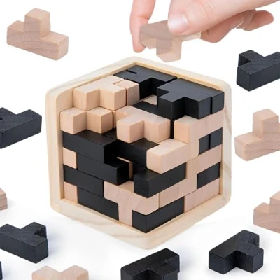 Imagen de MINGZE Rompecabezas de Madera Puzzle Teaser Toy 54 Bloques Tetris en Forma T Juegos Inteligencia geométrica Esfera para Adultos/niños