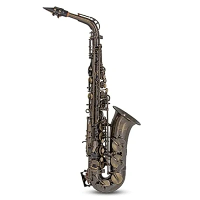 Imagen de Roy Benson Saxofón Mib Alt AS 202A (Cuerpo de latón primera calidad y llave Fa# agudo, incl. boquilla, en estuche rectangular fácil transportar, con práctico juego mochila), Antiguo