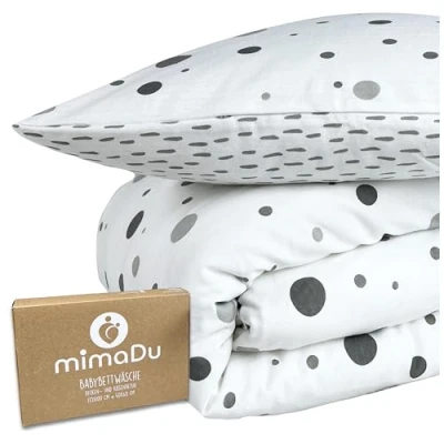 Imagen de Funda nórdica para minicuna 100x135 cm + Almohada 40x60 mimaDu, edredrón nórdico 135x100 cm, de Ropa Cama Infantil 100% algodón (Rayas Puntos)