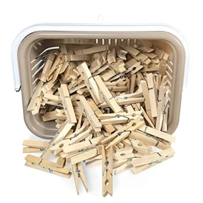 Imagen de COM FORT HOUSE Pinzas de Madera Cesta Plástico Rectangular para la Ropa Resistente al Óxido y Humedad Agarre Fuerte Pack 120 Unidades