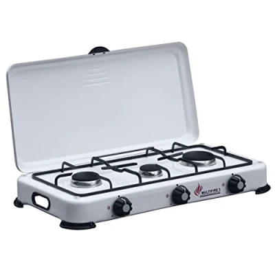 Imagen de INTEC Cocina de gas 3 fuegos 4100W Quemadores hierro fundido Tapa encimera Butano o Propano