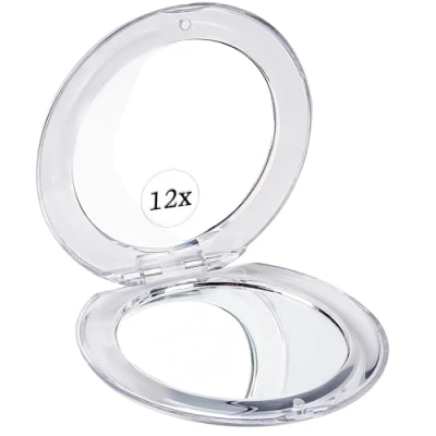 Imagen de Espejo Aumento 12X Portatil de Bolsillo Pequeño para Mujer Viaje Plegable Gran (8,4 cm)