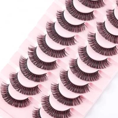Imagen de False Eyelashes Russian Strip Lashes Natural Fluffy Wispy D Curly 10 Pairs Reusable Fake Faux Mink Thick Short Soft Eyes Lash