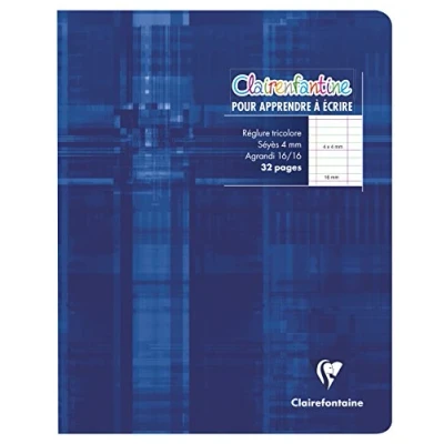 Imagen de Clairefontaine 3795C Un cahier d&#039;écriture piqué &quot;Clairenfantine&quot; 32 pages 17x22 cm 90g grands carreaux 4mm 16/16, couverture carte pelliculée couleur aléatoire