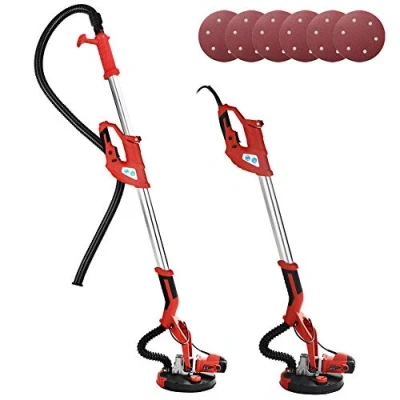 Imagen de Bakaji lijadora pared techo jirafa cartón yeso 750 W Potencia 800 1750 rpm aspiración polvo automático con tubo barra telescópica y 6 discos abrasivos 225 mm incluidos