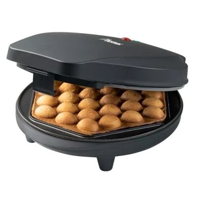 Imagen de Bestron Gofrera, gofrera para gofres de Bubble, rellenar con helado, chocolate o fruta, luz cocción y revestimiento antiadherente, 700 vatios, Color: Negro Mate