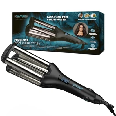 Imagen de REVAMP Rizador Progloss Wave Define Styler Professional, Tecnología Iónica, Cilindros Tratados con Aceites de Queratina, Argán y Coco, sin Encrespamiento para Ondas Suaves en Forma S