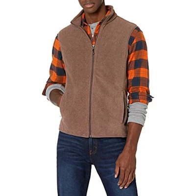 Imagen de Amazon Essentials Chaleco de Forro Polar con Cremallera Completa (Disponible en Tallas Grandes y Largos Especiales) Hombre, Marrón Mezcla, XXL