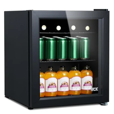 Imagen de HCK Nevera Pequeña 42L, Mini con Puerta de Vidrio, Hasta 24 Latas, Temperatura Ajustable 0 15C, Perfecta para Bar, Sala Estar, Oficina y Uso al Aire Libre, Negro
