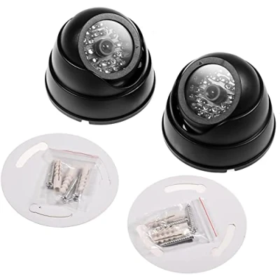 Imagen de JZK 2X Cámara de Seguridad Falsa Vigilancia CCTV Ficticia Domo con Luz Intermitente LED Infrarroja Réplica Real Negro