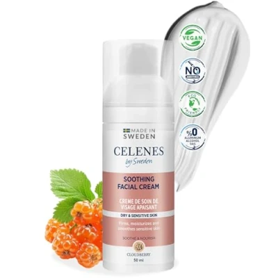 Imagen de Celenes by Sweden Crema Facial Calmante de Mora Ártica para Piel Seca y Sensible, Nutritiva, Extracto Abedul Vitaminas B/C, Vegana, Sin Alcohol, Siliconas, Parabenos ni Aceites Minerales 50ml