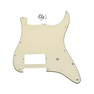 Imagen de Dopro Golpeador de guitarra 11 agujeros ST Strat One Humbucker placa arañazos para Fender Delonge envejecido, color blanco 3 capas