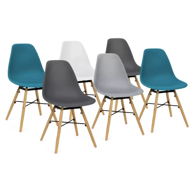 Imagen de IDMarket Sandra Mix Color Blanco Gris Claro, Oscuro x2 Juego de 6 sillas, Azul Pato