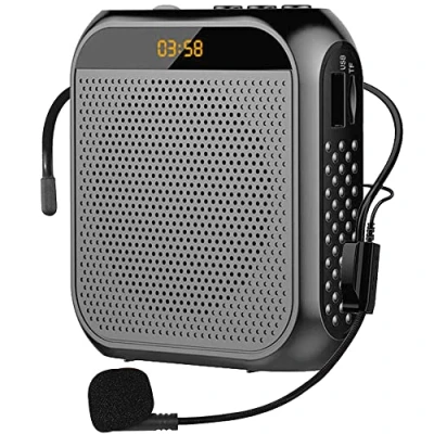 Imagen de Amplificador de Voz Portátil para Profesor, 2200mAh Recargable Altavoz Microfono Sistema PA Auricular Micrófono con Guia Turistico, Profesores, Reunión, Yoga, Aula (Negro)