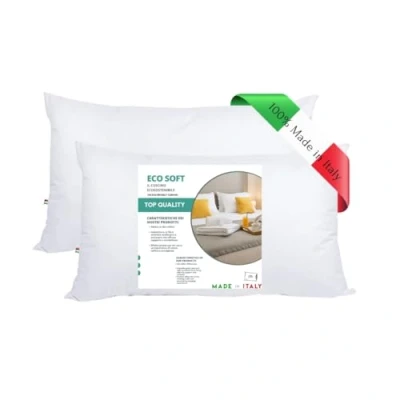 Imagen de GM Eco Soft Almohadas para cama de 40 x 70 cm, 2 unidades, revestimiento fibras sintéticas hipoalergénicas, fresco, lavable, hipoalergénico y transpirable, fabricado en Italia