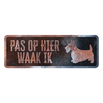Imagen de D&amp;D Home, Panel de Aversión Atención al Perro, 40x13x0,3 cm, Versión holandesa, Fondo Negro, Señal advertencia metal resistente óxido con texto divertido