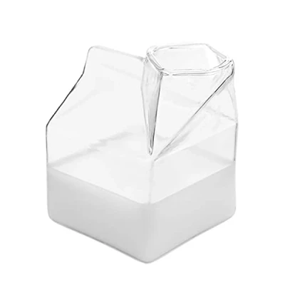 Imagen de leche cristal, forma caja leche, recipiente transparente, resistente al calor, taza irregular