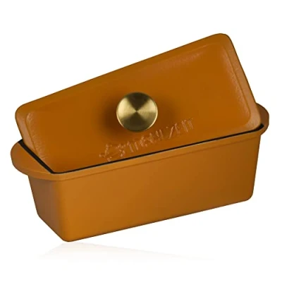 Imagen de Mahlzeit Cazuela de hierro fundido con tapa esmaltada 3 litros apto para horno, apta inducción, doble asado, asador pato, grande esmaltado, olla hornear, asado (Sunny Orange)
