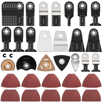 Imagen de GUHAOOL Hojas de Sierra Oscilante, 110 Pcs Accesorios para Herramientas Oscilantes Multifunción, Universal Madera Plástico Metal Multi Herramienta Kit Lijar, Molienda, Cortar y Pulir