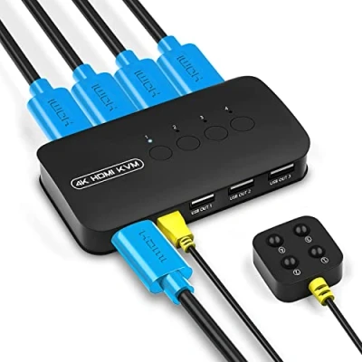 Imagen de DGODRT 4K 30Hz HDMI KVM Switch, Conmutador USB para 4 Computadoras Compartir 1 Monitor y 3 Dispositivos USB, Teclado, Ratón, Impresoras, Escáneres