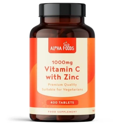 Imagen de Vitamina C + Zinc 400 Comprimidos para 1+ año 1000 mg con 15mg Apoya el Sistema Inmunitario, Reduce la Fatiga y Mantenimiento de Piel, Uñas Cabello Vegetariano Alpha Foods