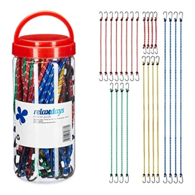 Imagen de Relaxdays Set 24 Pulpos Elásticos, Tensor Equipaje Coche y Bici, 5 Tamaños, Cuerda Tensora Universal Gancho, Multicolor