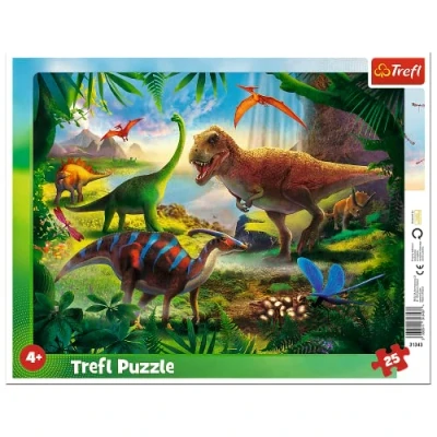 Imagen de Trefl Dinosaurios, de 25 Piezas, para niños a Partir 4 años Puzzle, Color, Rahmenpuzzle mit Unterlage (31343)