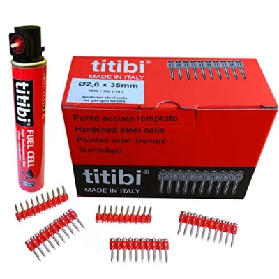 Imagen de 1000 clavos de vaca + Bote gas para clavadoras: Hitachi Bea Makita Otro (bombona P1000: 165 mm, 40 g, 80 ml, clavo: Ø2,6 x 15 mm)