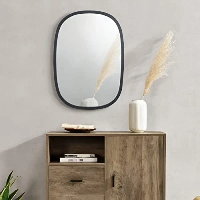 Imagen de [en.casa] Espejo de Pared para Baño Pasillo con Gancho Fijación Forma Ovalada Horizontal/Vertical Marco MDF 70 x 50 cm Negro Mate