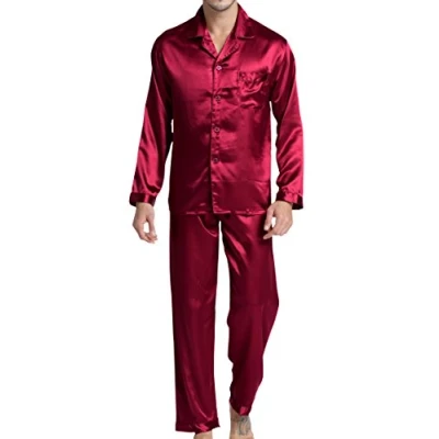 Imagen de Conjunto de pijama satén para hombre, granate, M