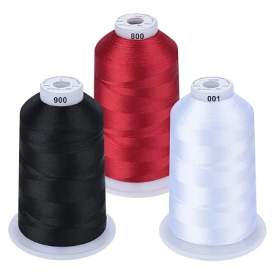 Imagen de Simthread Hilo de bordar a máquina, 5000 m, juego bobinas poliéster, colores clásicos, blanco, negro y rojo, para máquina bordado Babylock, Janome, Kenmore, Singer, W6 N