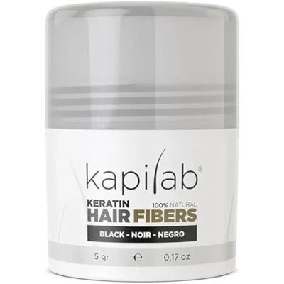 Imagen de Kapilab Fibras Capilares Disimula la falta de Cabello al Instante Microfibras en Polvo Queratina para Hombres y Mujeres Tapa Calvicie forma Natural 5gr Negro